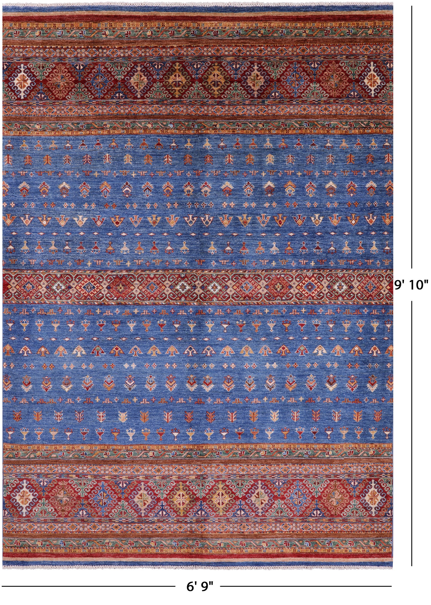 Blue Khorjin Persian Gabbeh Hand Knotted Wool Rug - 6' 9" X 9' 10" - Golden Nile