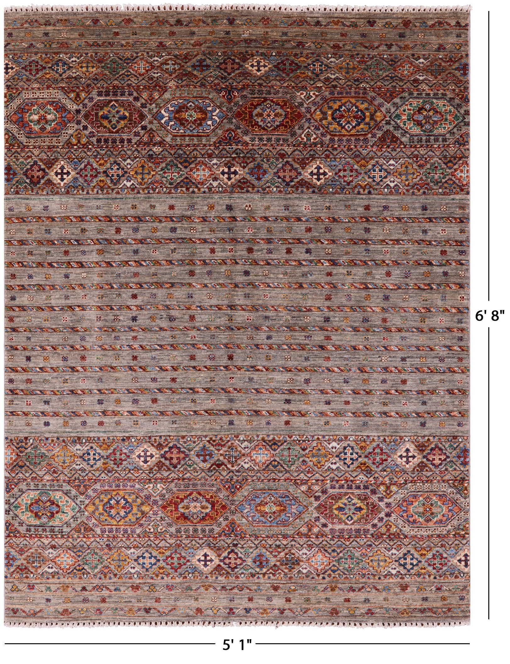 Khorjin Persian Gabbeh Hand Knotted Wool Rug - 5' 1" X 6' 8" - Golden Nile