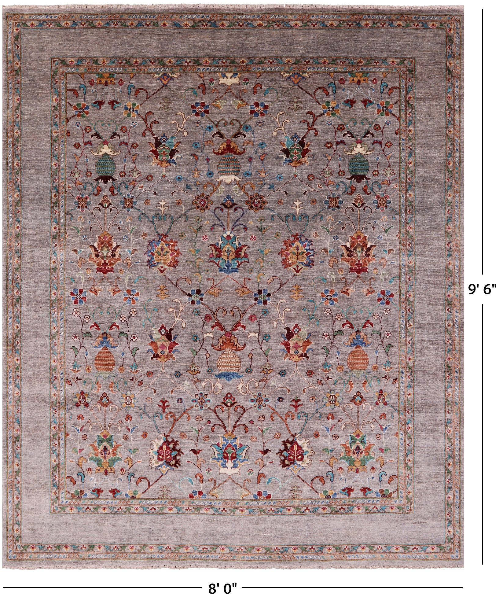 Peshawar Hand Knotted Wool Rug - 8' 0" X 9' 6" - Golden Nile