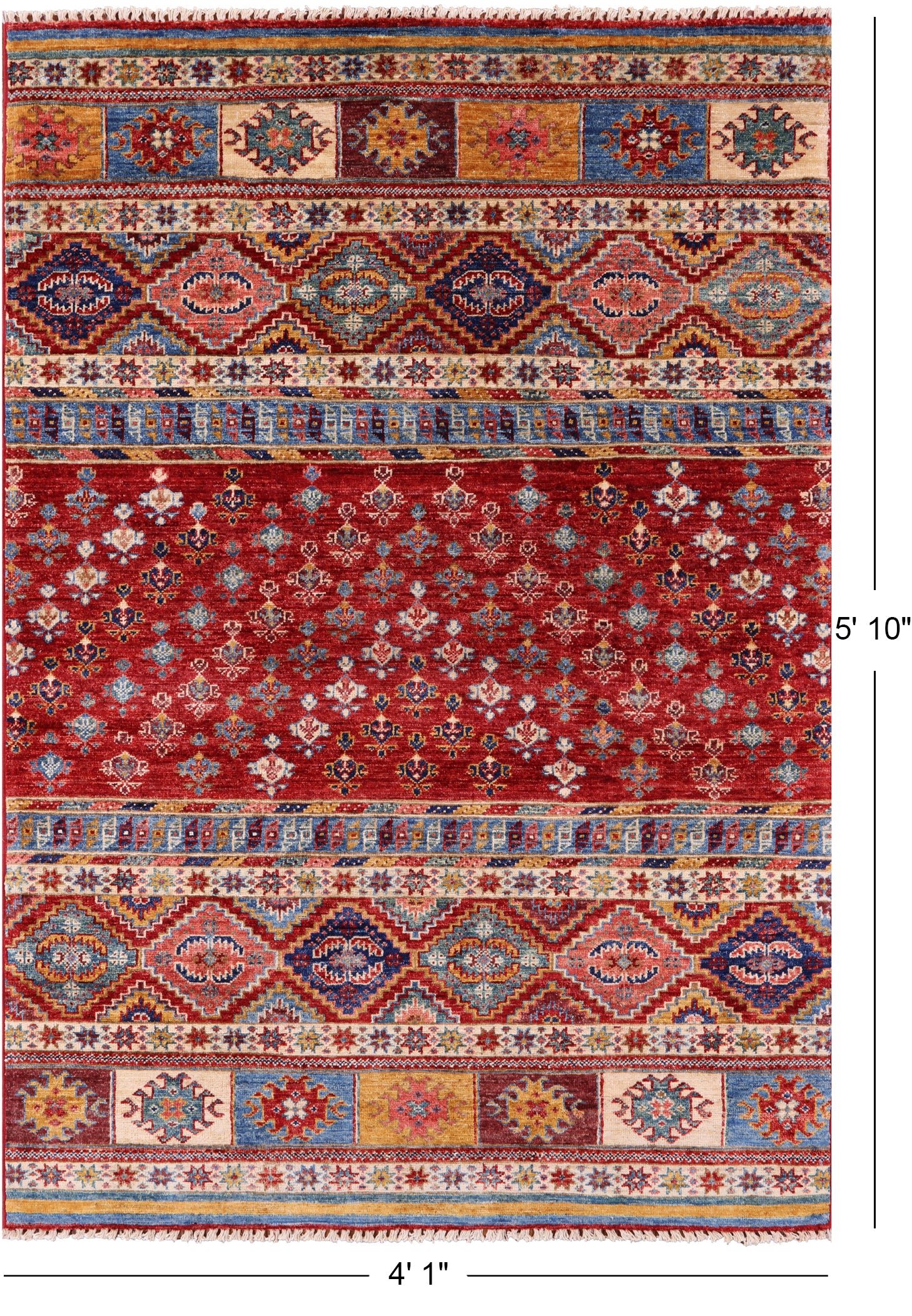 Khorjin Persian Gabbeh Hand Knotted Wool Rug - 4' 1" X 5' 10" - Golden Nile