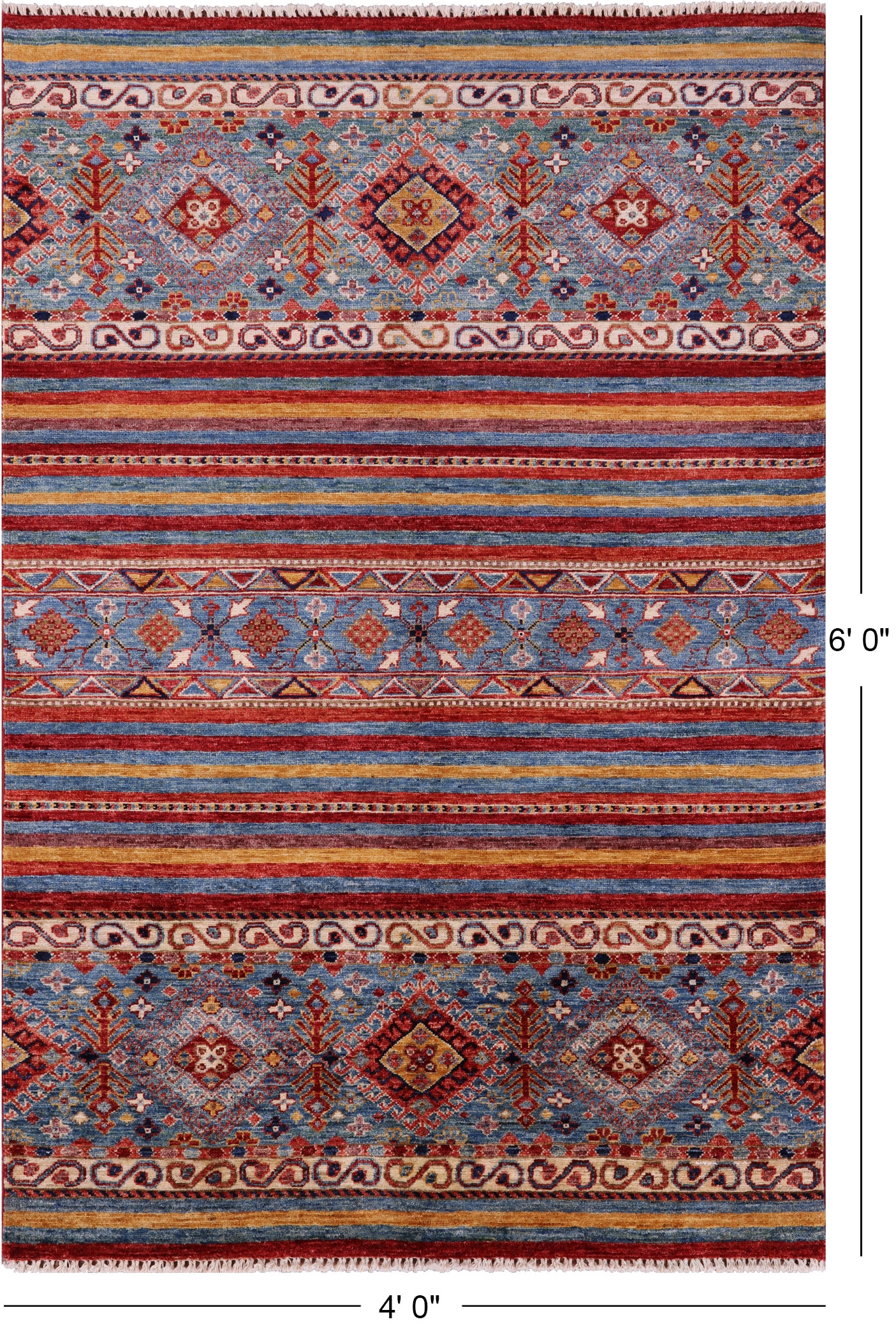 Khorjin Persian Gabbeh Hand Knotted Wool Rug - 4' 0" X 6' 0" - Golden Nile
