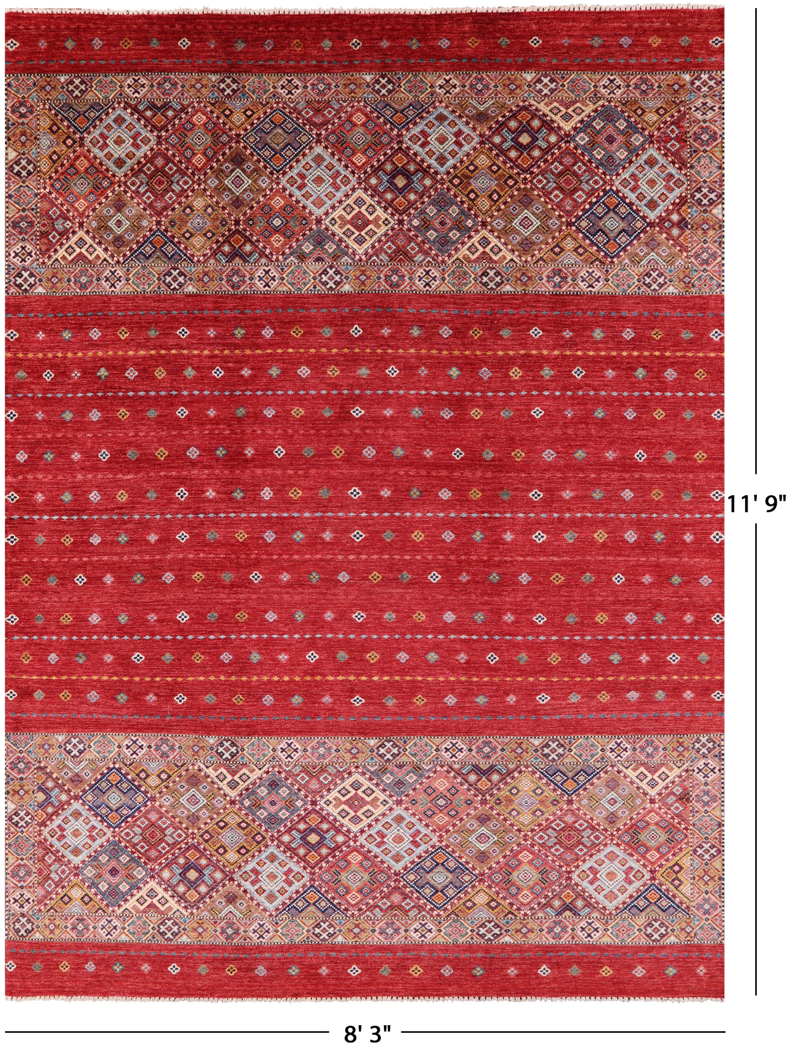 Red Khorjin Persian Gabbeh Hand Knotted Wool Rug - 8' 3" X 11' 9" - Golden Nile