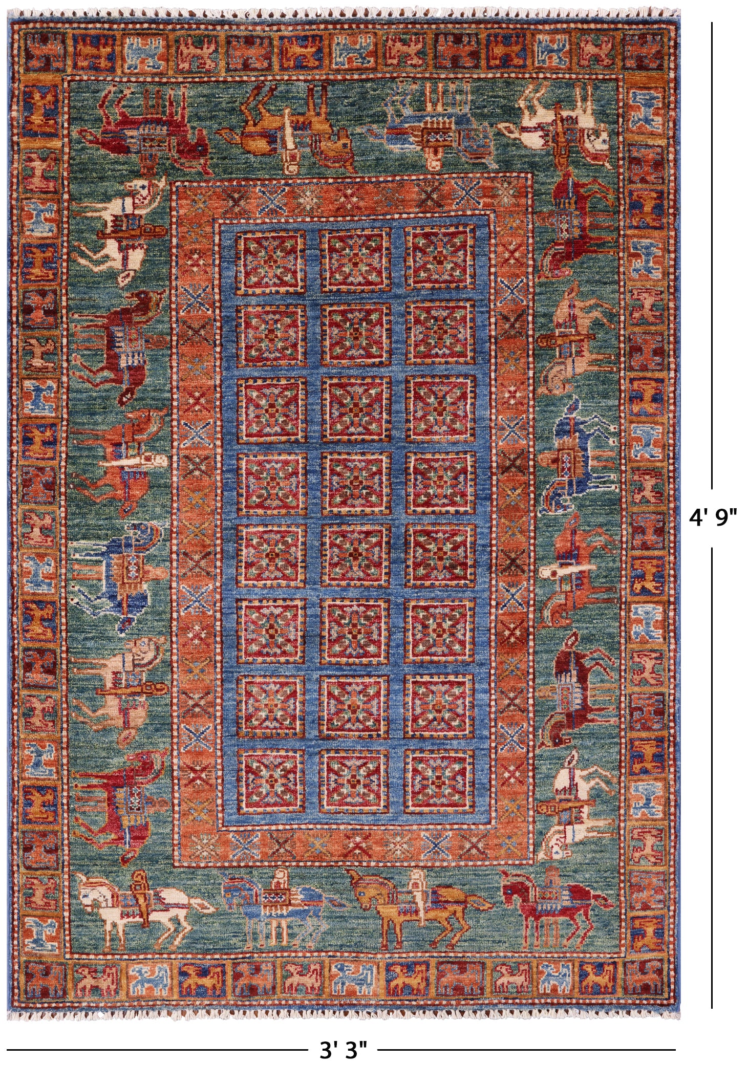 Antiqued Pazyryk Historical Design Hand Knotted Wool Rug - 3' 3" X 4' 9" - Golden Nile