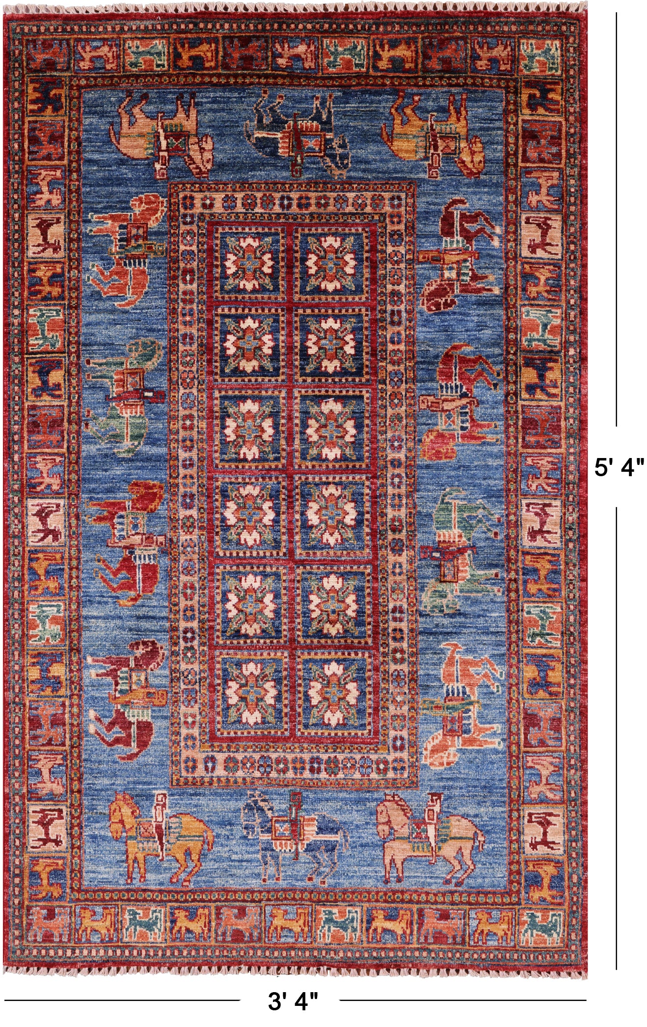 Antiqued Pazyryk Historical Design Hand Knotted Wool Rug - 3' 4" X 5' 4" - Golden Nile