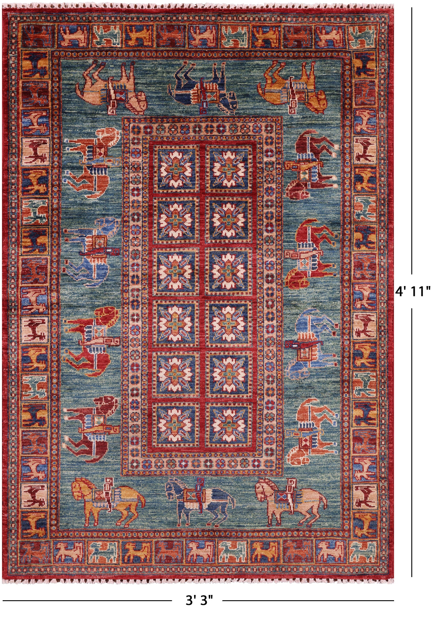 Antiqued Pazyryk Historical Design Handmade Wool Rug - 3' 3" X 4' 11" - Golden Nile