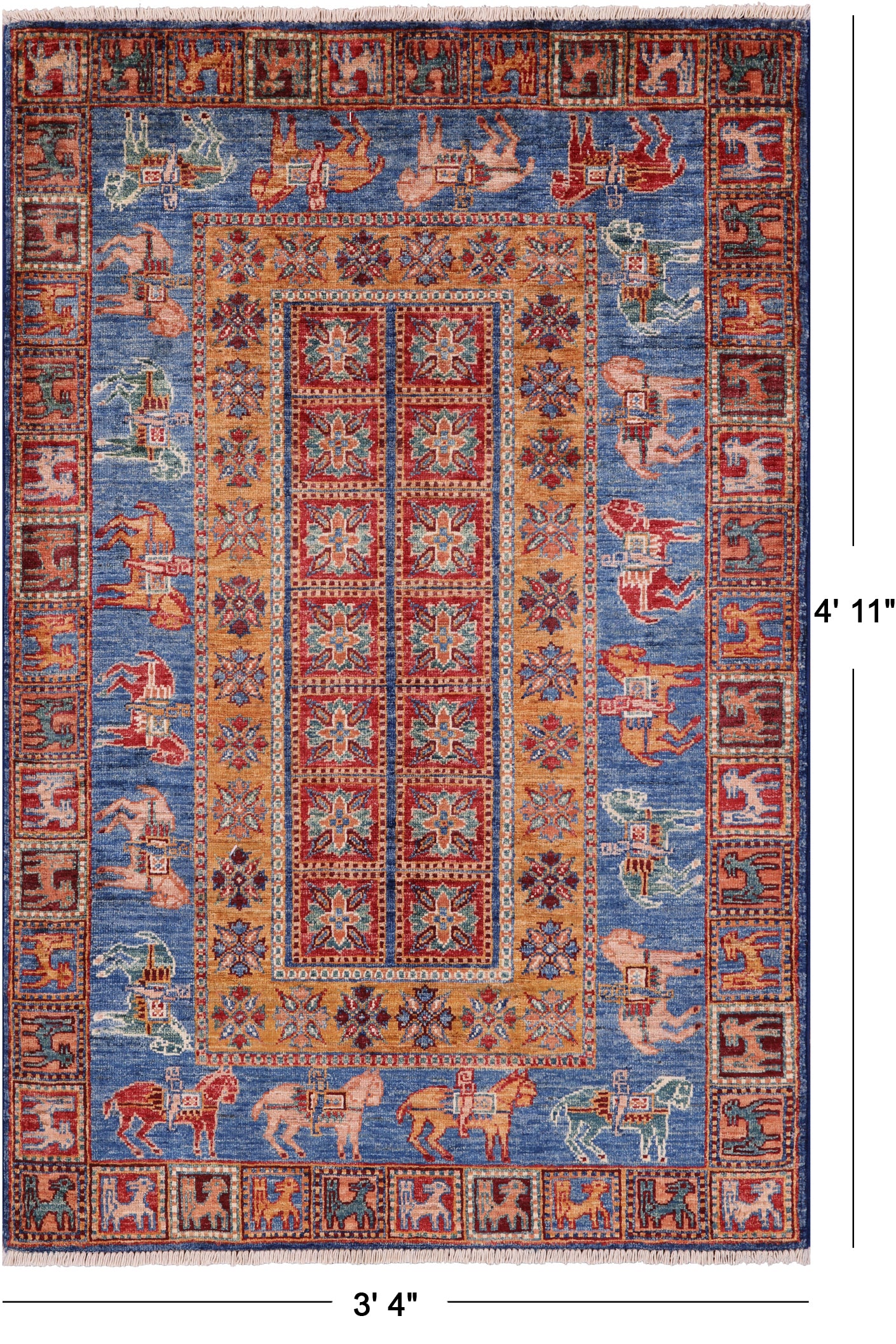 Antiqued Pazyryk Historical Design Handmade Wool Rug - 3' 4" X 4' 11" - Golden Nile
