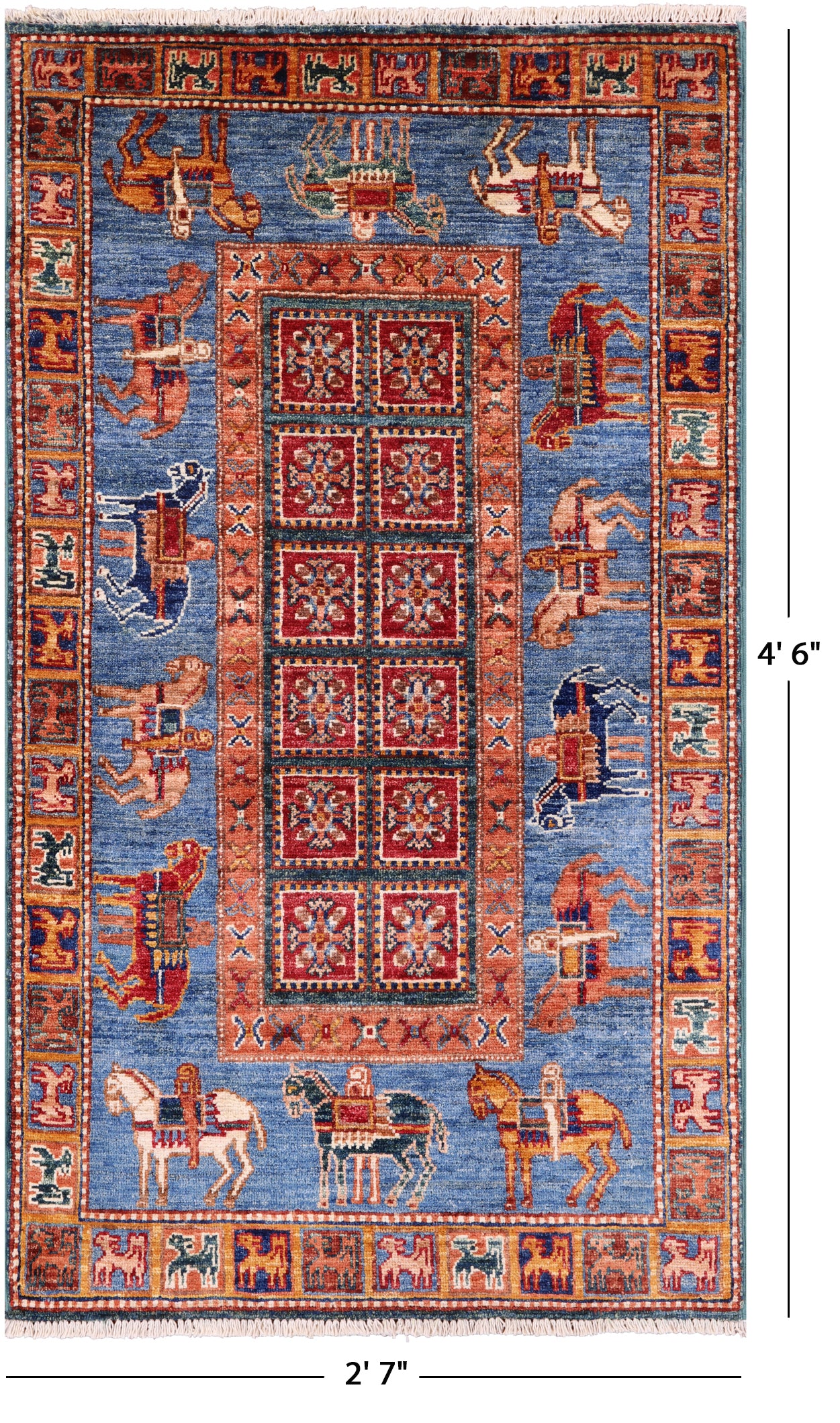 Antiqued Pazyryk Historical Design Hand Knotted Wool Rug - 2' 7" X 4' 6" - Golden Nile