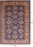 Blue Super Kazak Hand Knotted Wool Rug - 5' 6" X 8' 0" - Golden Nile