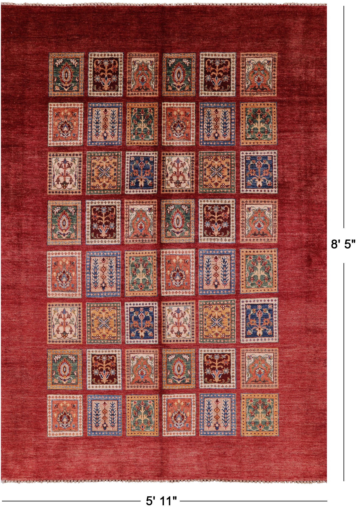 Red Garden Design Persian Handmade Wool Rug - 5' 11" X 8' 5" - Golden Nile