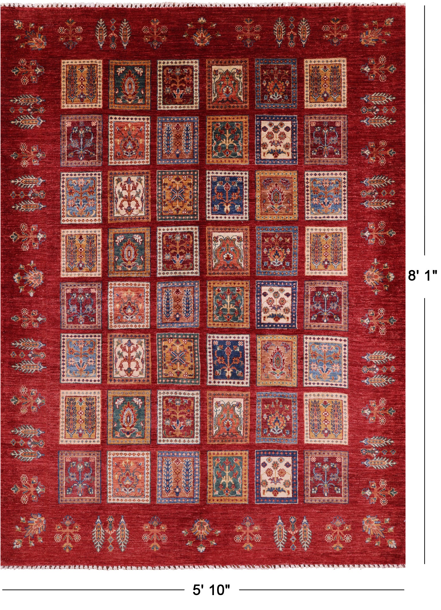 Red Garden Design Persian Hand Knotted Wool Rug - 5' 10" X 8' 1" - Golden Nile