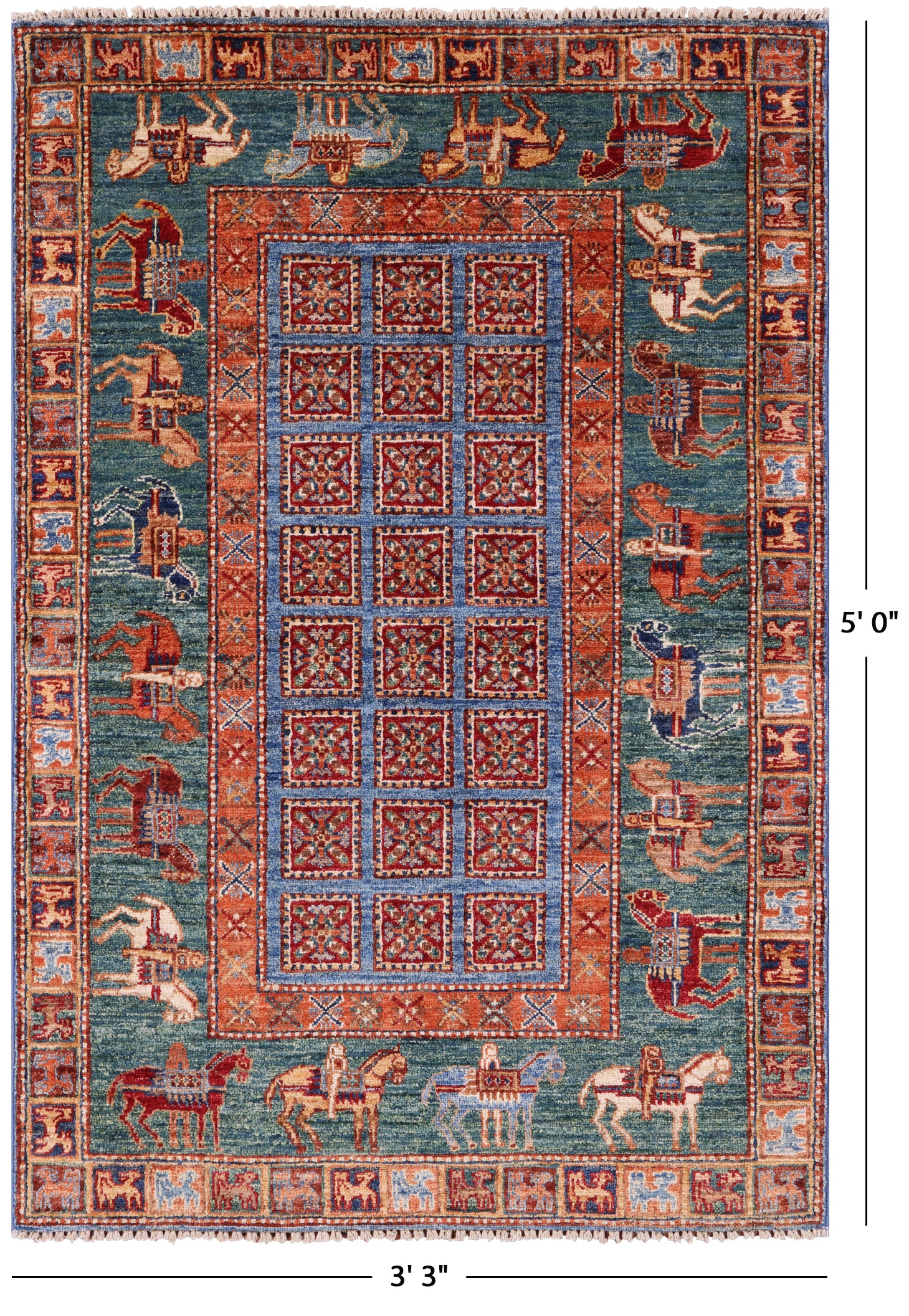 Antiqued Pazyryk Historical Design Hand Knotted Wool Rug - 3' 3" X 5' 0" - Golden Nile