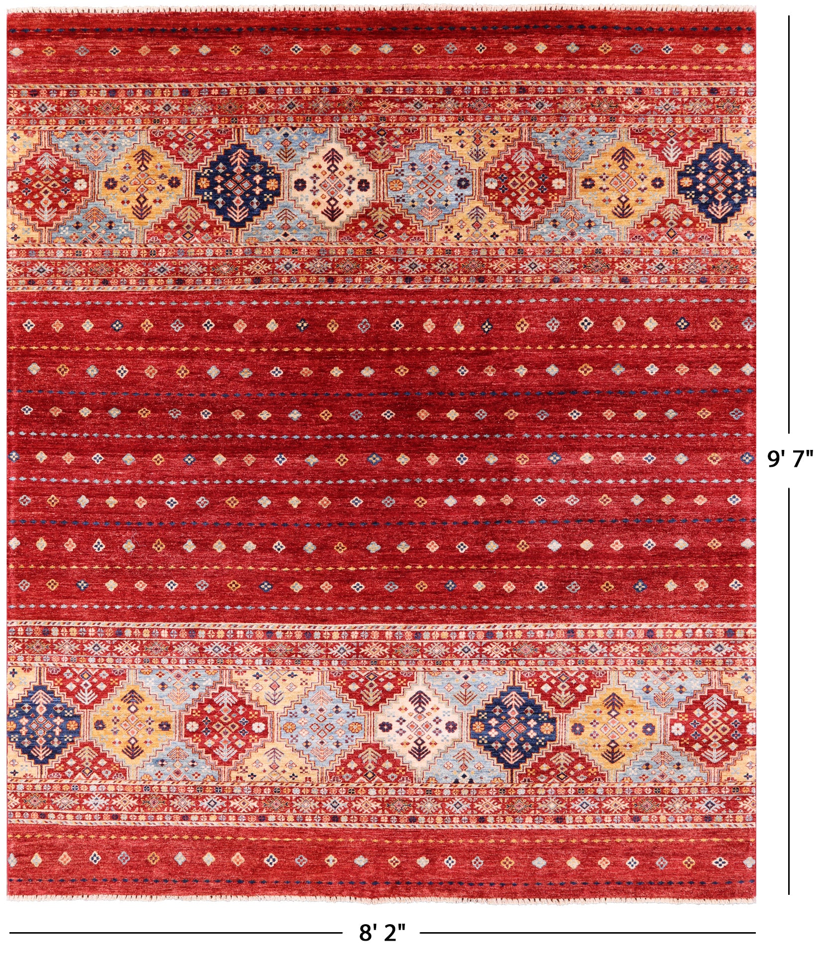 Red Khorjin Persian Gabbeh Handmade Wool Rug - 8' 2" X 9' 7" - Golden Nile