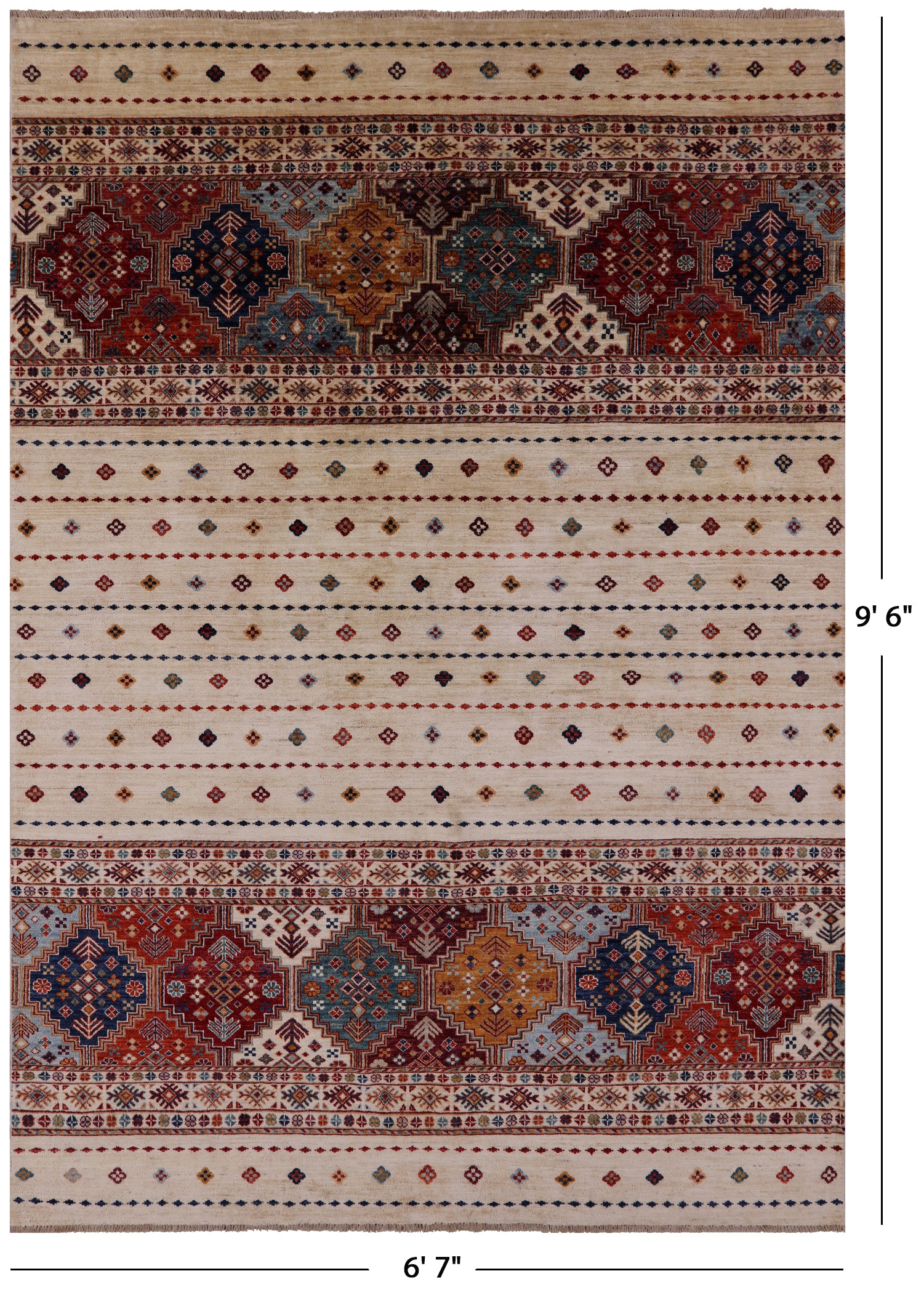 Ivory Khorjin Persian Gabbeh Hand Knotted Wool Rug - 6' 7" X 9' 6" - Golden Nile