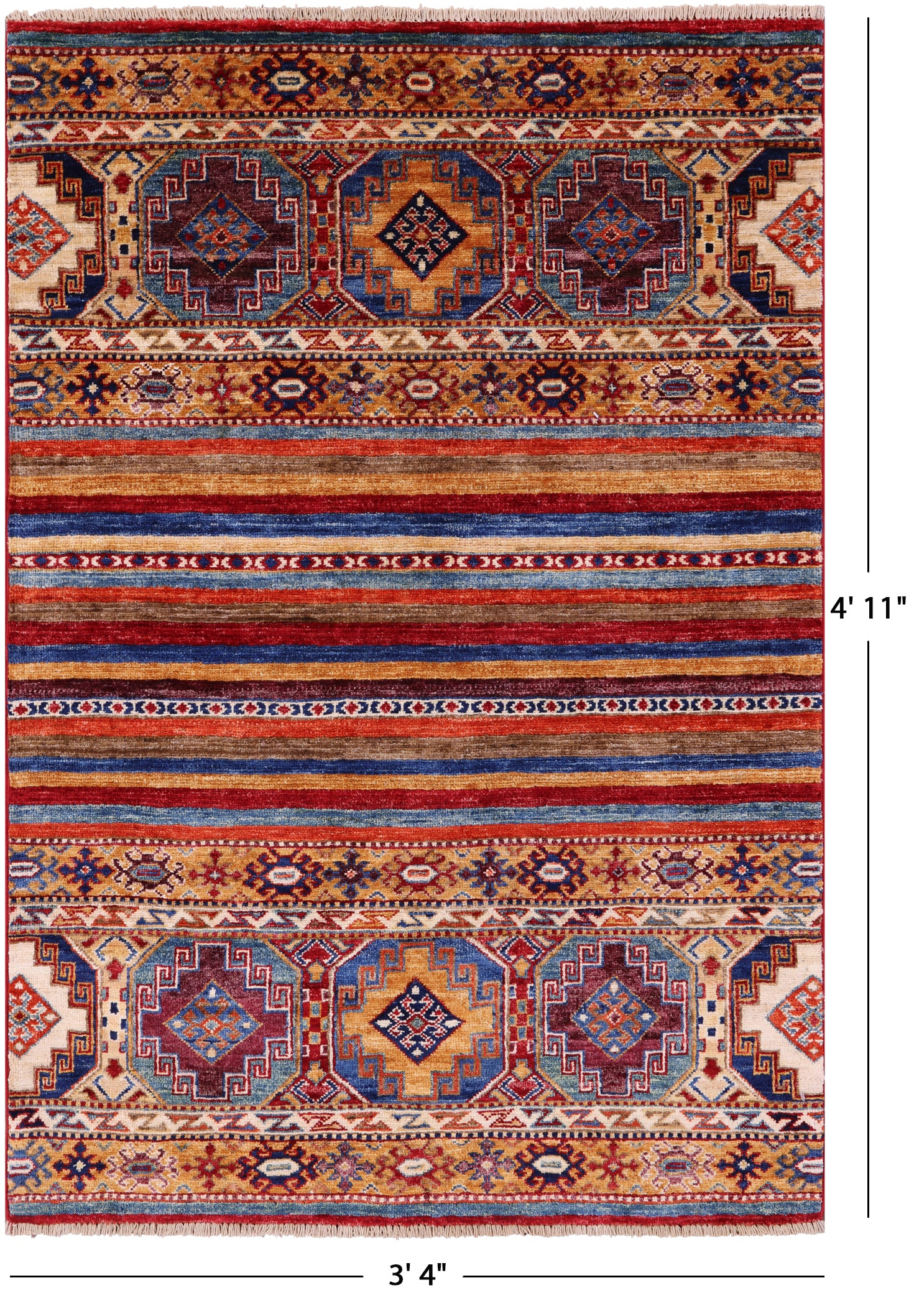 Khorjin Persian Gabbeh Handmade Wool Rug - 3' 4" X 4' 11" - Golden Nile
