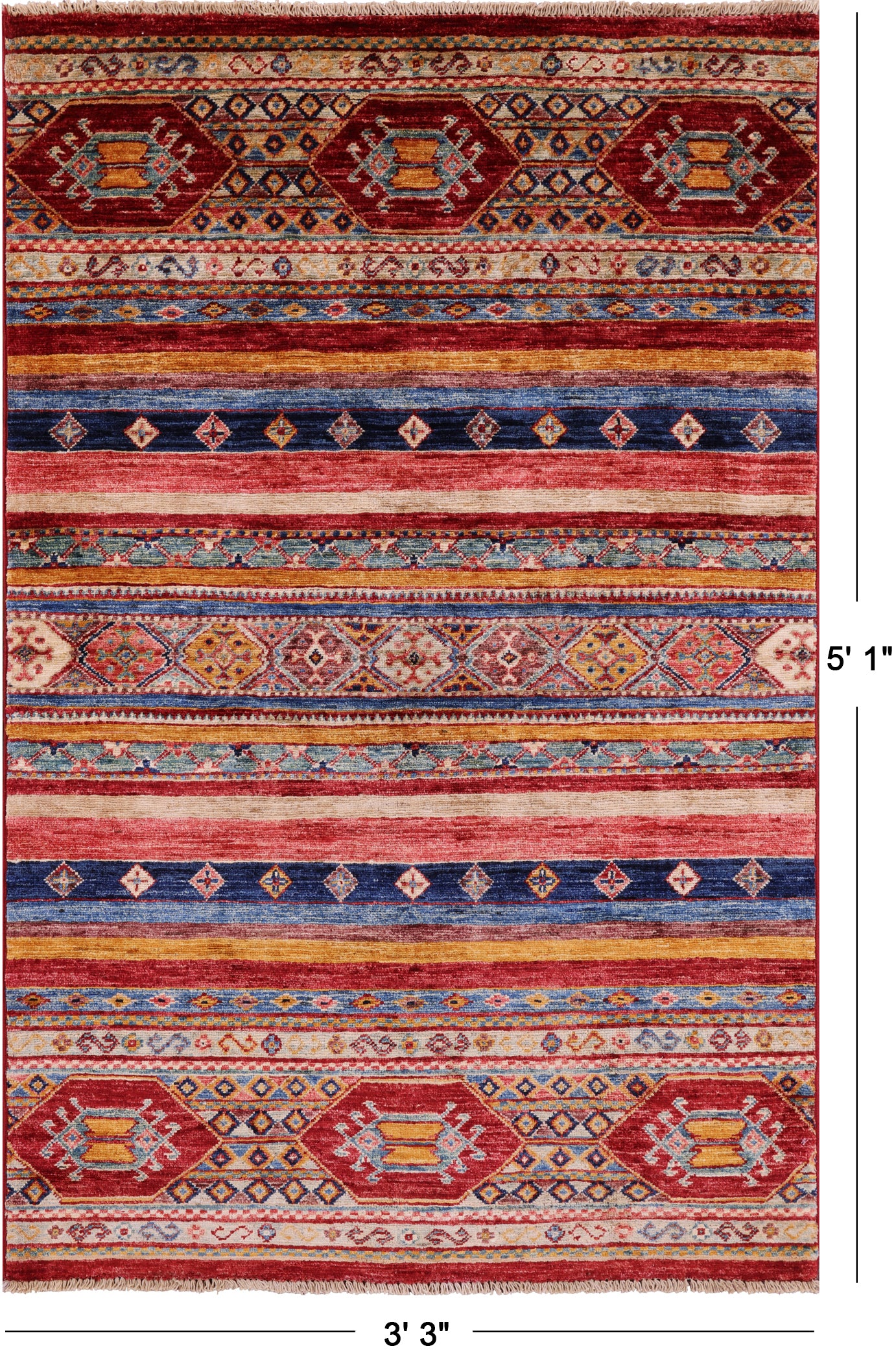 Khorjin Persian Gabbeh Hand Knotted Wool Rug - 3' 3" X 5' 1" - Golden Nile
