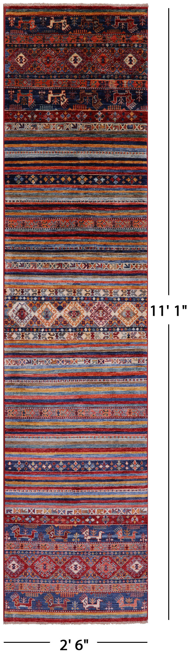 Tribal Persian Gabbeh Handmade Wool Runner Rug - 2' 6" X 11' 1" - Golden Nile