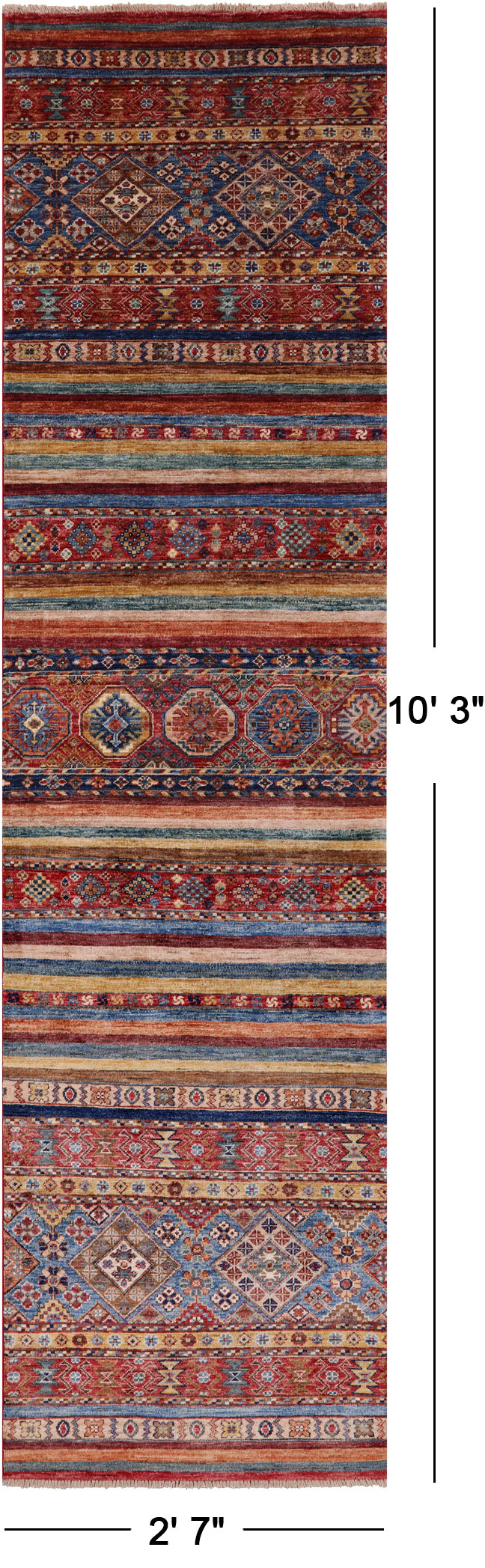 Khorjin Persian Gabbeh Handmade Wool Runner Rug - 2' 7" X 10' 3" - Golden Nile