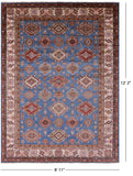 Blue Super Kazak Hand Knotted Wool Rug - 8' 11" X 12' 2" - Golden Nile