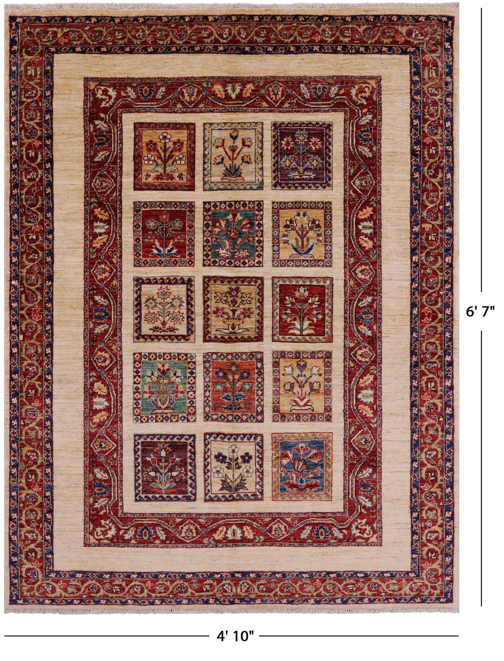 Ivory Garden Design Persian Hand Knotted Wool Rug - 4' 10" X 6' 7" - Golden Nile
