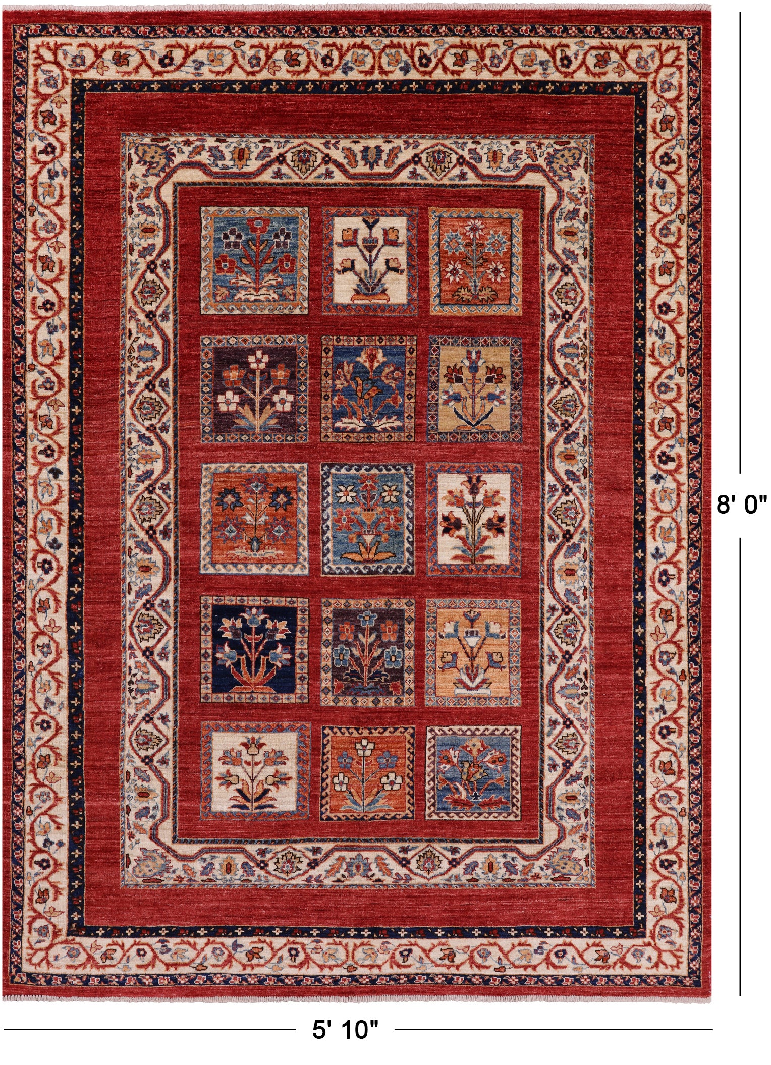 Red Garden Design Persian Hand Knotted Wool Rug - 5' 10" X 8' 0" - Golden Nile