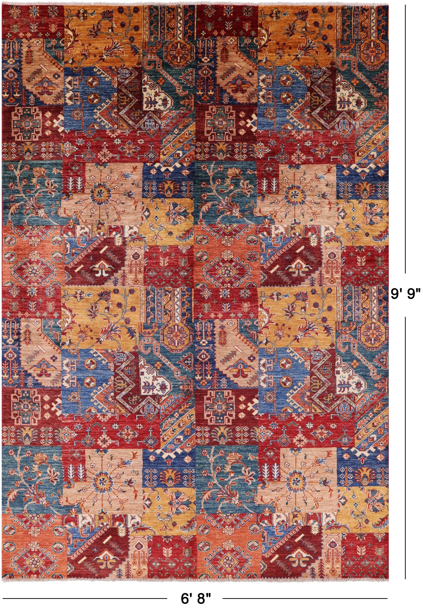 Super Kazak Handmade Wool Rug - 6' 8" X 9' 9" - Golden Nile