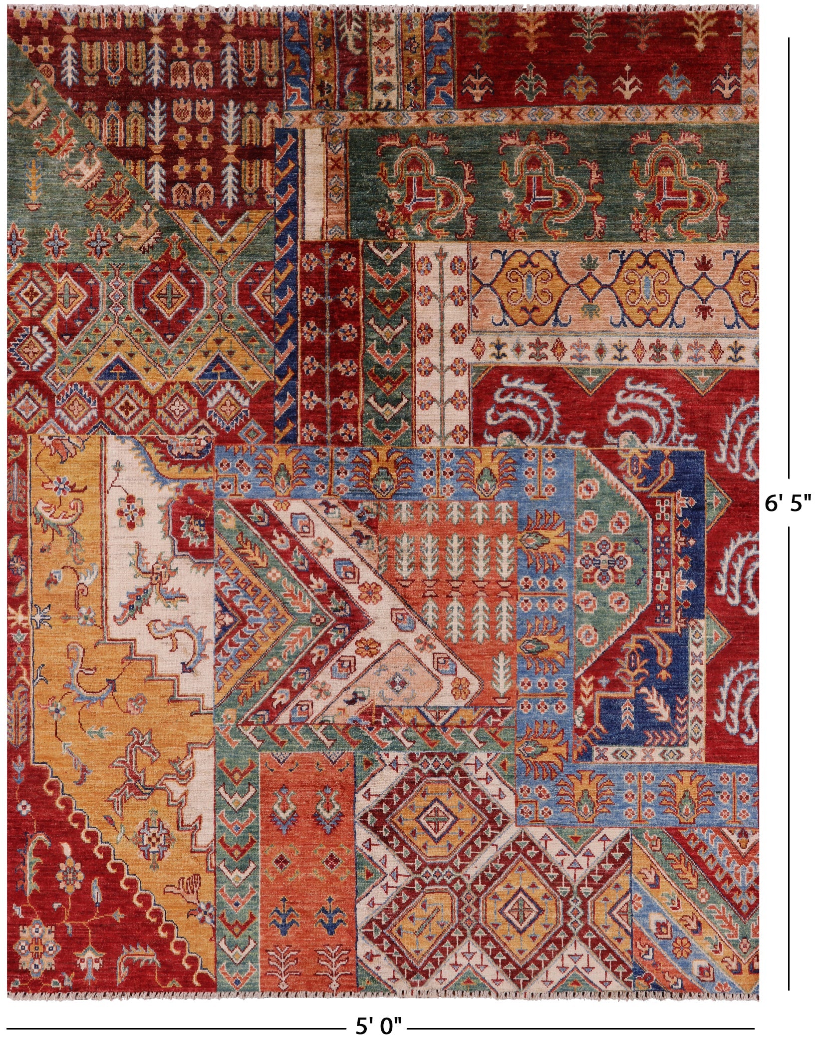 Super Kazak Hand Knotted Wool Rug - 5' 0" X 6' 5" - Golden Nile