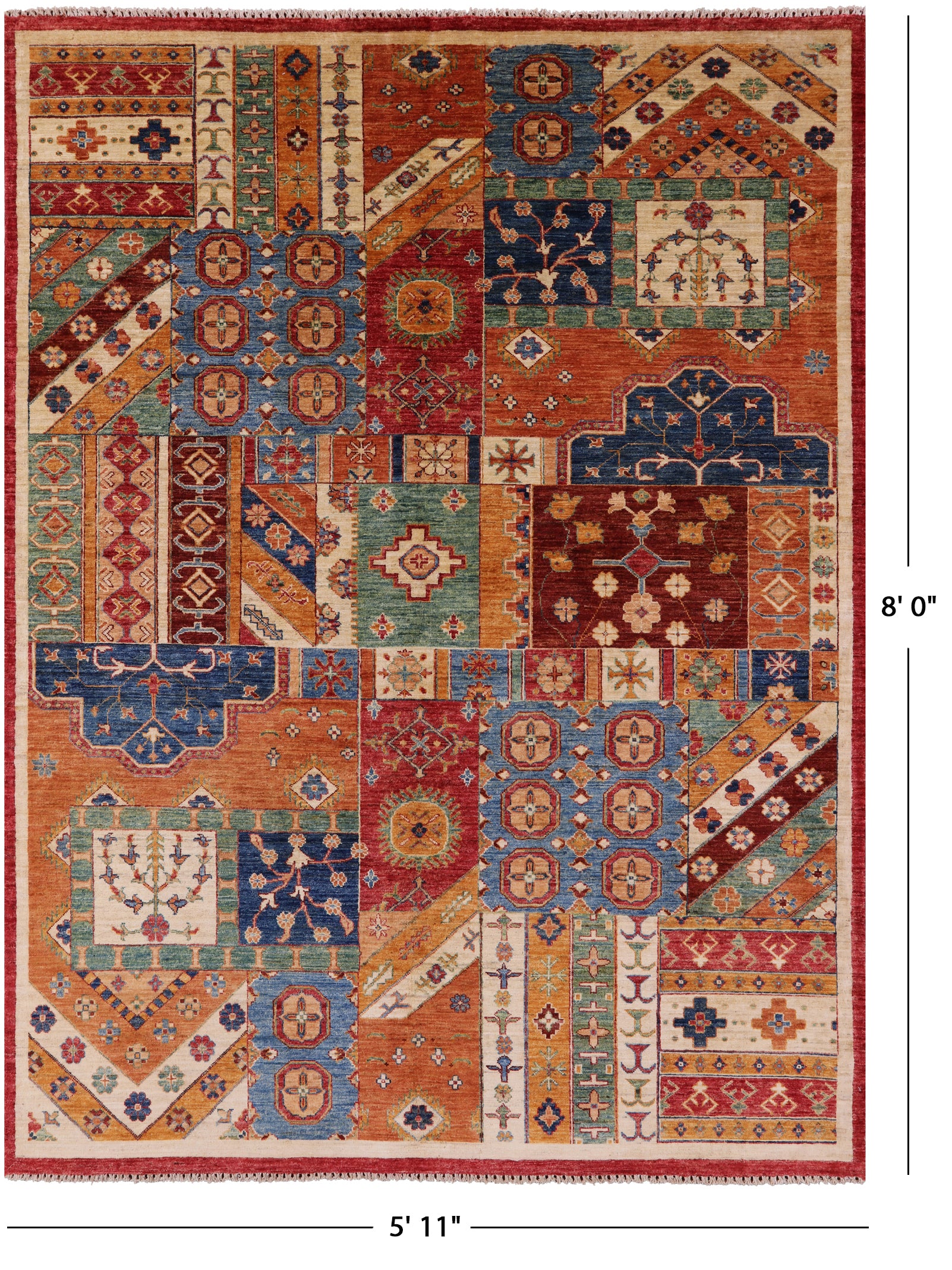 Super Kazak Hand Knotted Wool Rug - 5' 11" X 8' 0" - Golden Nile