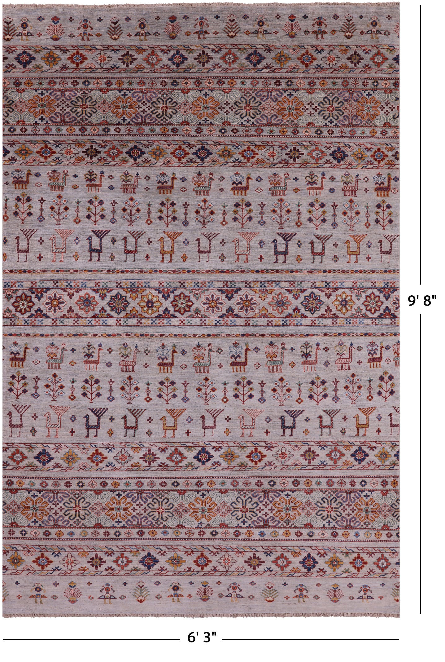 Tribal Persian Gabbeh Hand Knotted Wool Rug - 6' 3" X 9' 8" - Golden Nile