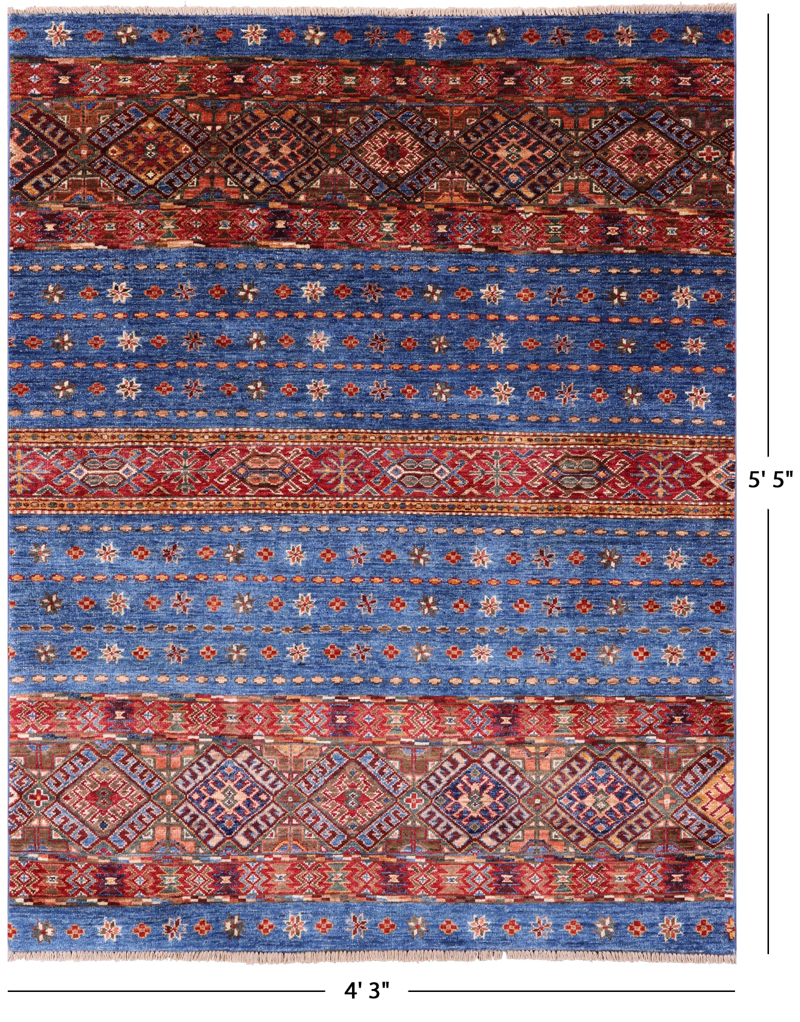 Blue Khorjin Persian Gabbeh Hand Knotted Wool Rug - 4' 3" X 5' 5" - Golden Nile