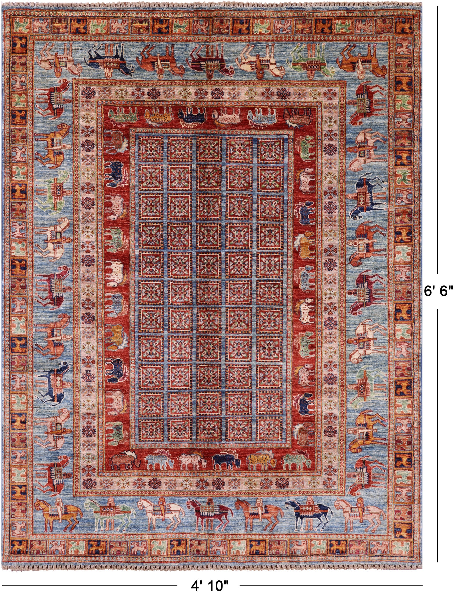 Antiqued Pazyryk Historical Design Handmade Wool Rug - 4' 10" X 6' 6" - Golden Nile