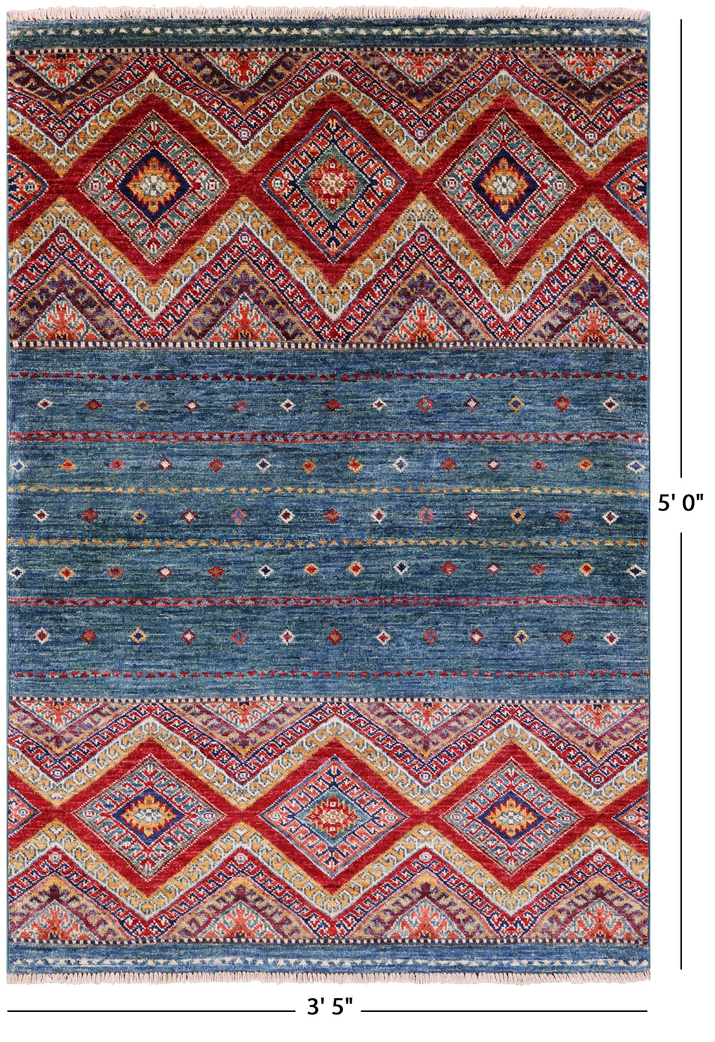 Green Khorjin Persian Gabbeh Hand Knotted Wool Rug - 3' 5" X 5' 0" - Golden Nile