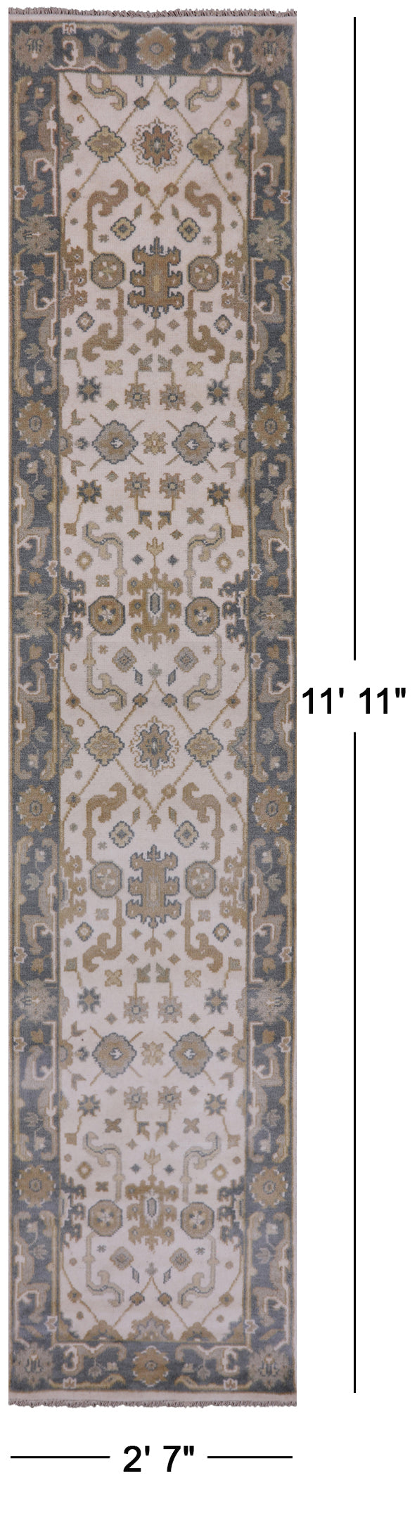 Ivory Turkish Oushak Hand Knotted Wool Runner Rug - 2' 7" X 11' 11" - Golden Nile