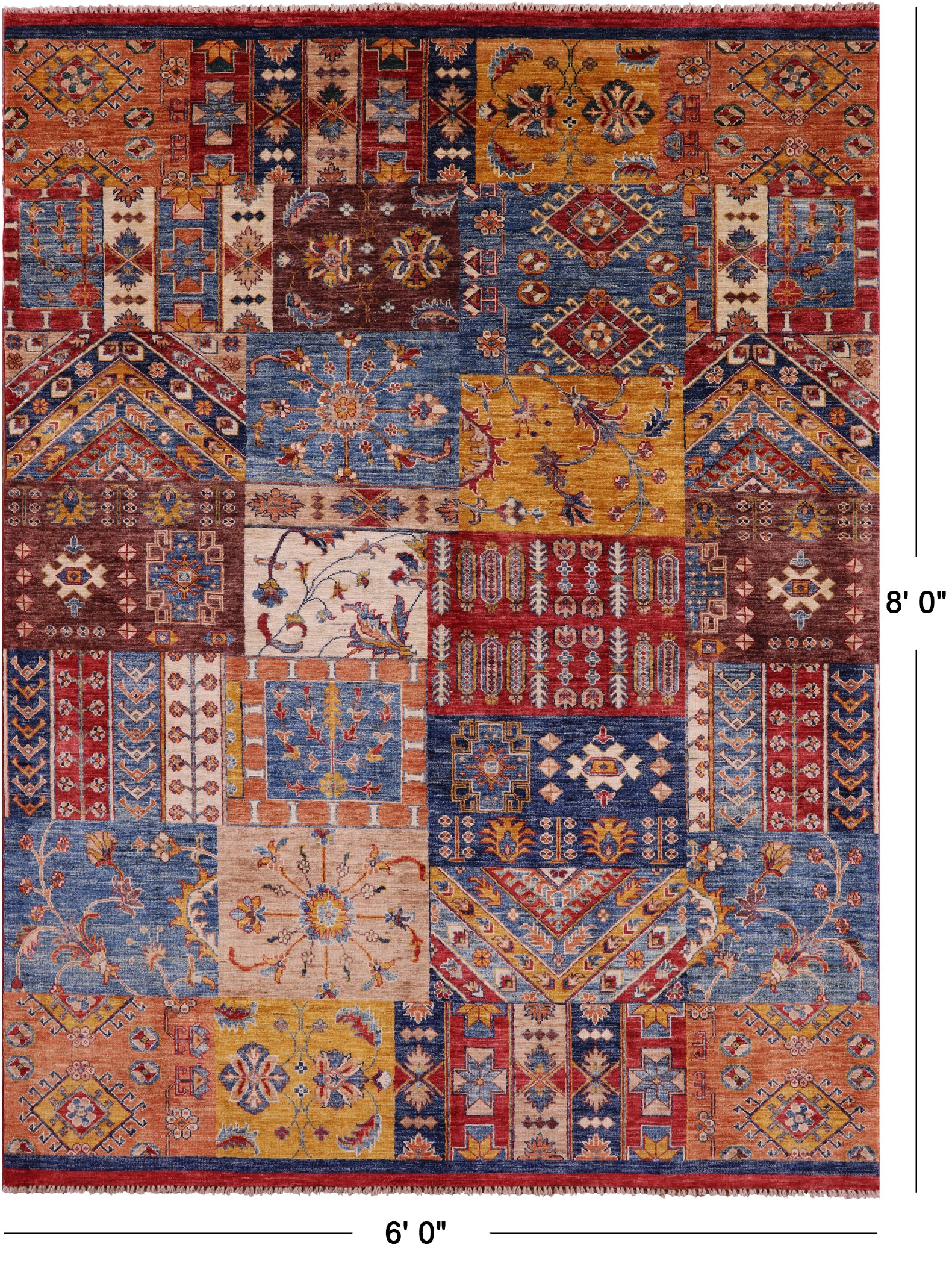 Super Kazak Handmade Wool Rug - 6' 0" X 8' 0" - Golden Nile