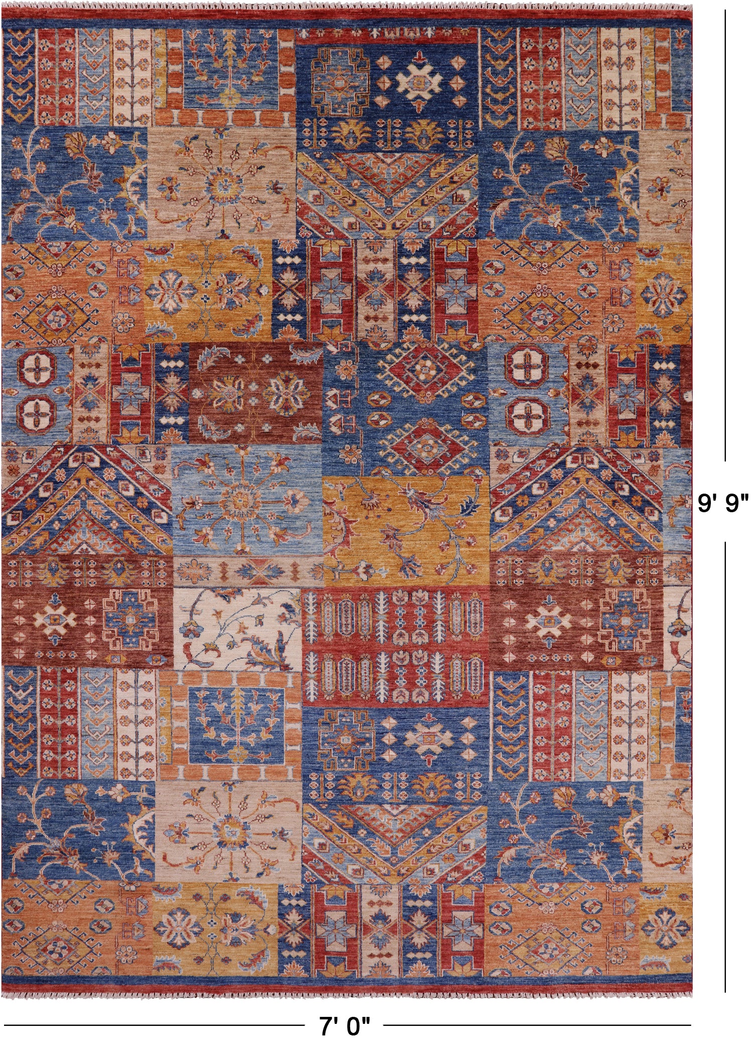 Super Kazak Handmade Wool Rug - 7' 0" X 9' 9" - Golden Nile