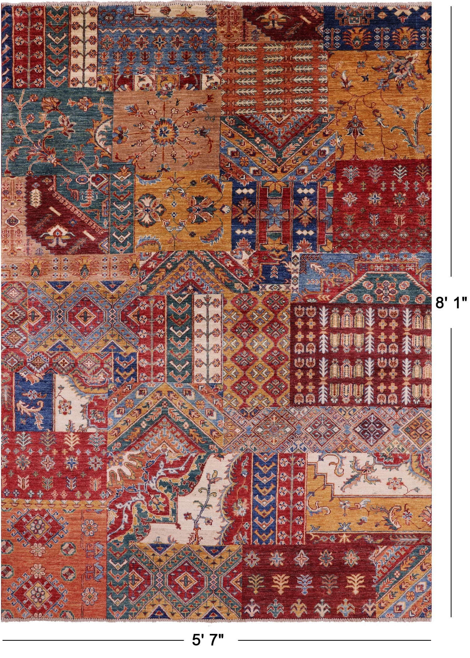 Super Kazak Handmade Wool Rug - 5' 7" X 8' 1" - Golden Nile