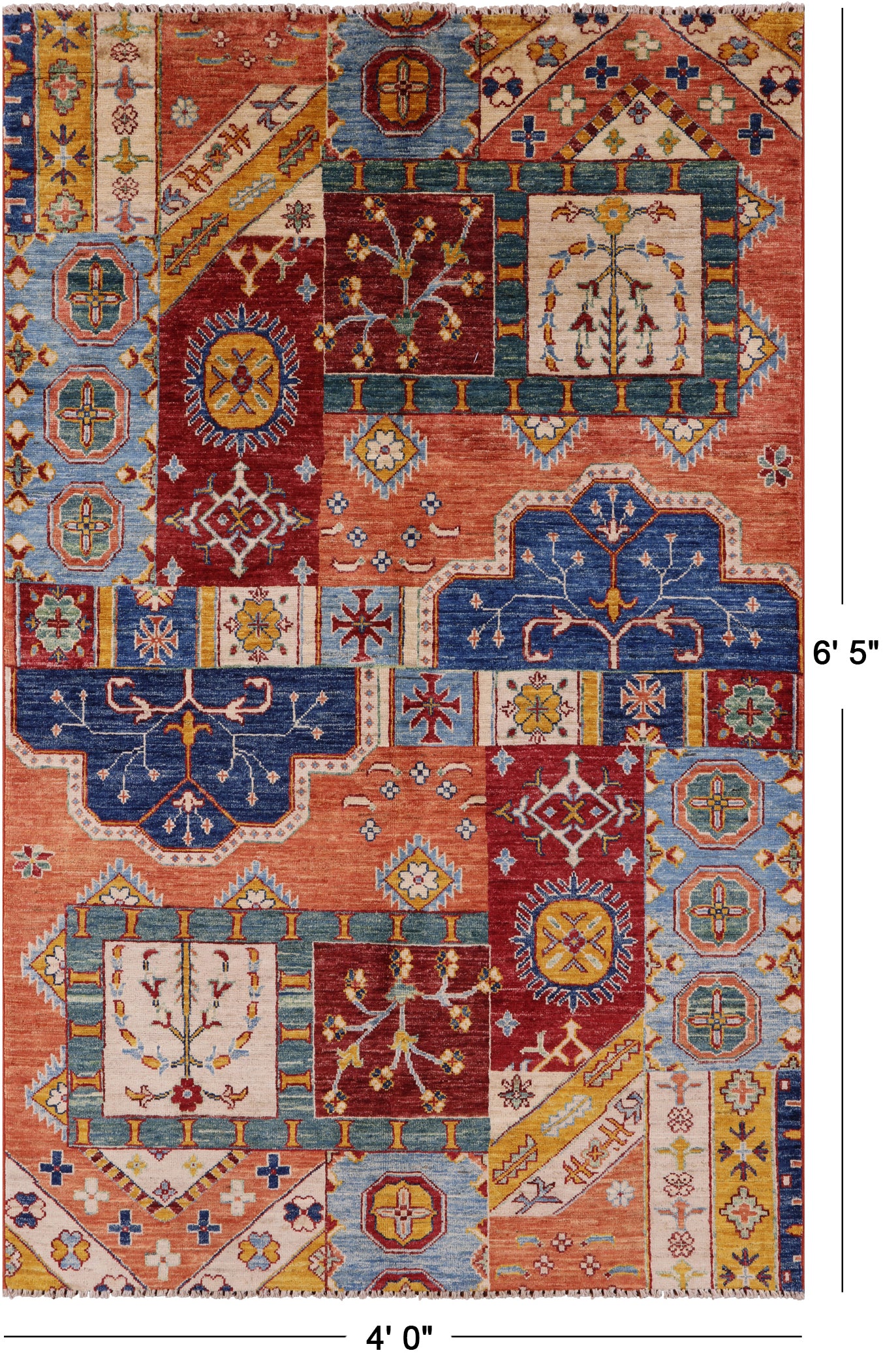 Super Kazak Hand Knotted Wool Rug - 4' 0" X 6' 5" - Golden Nile