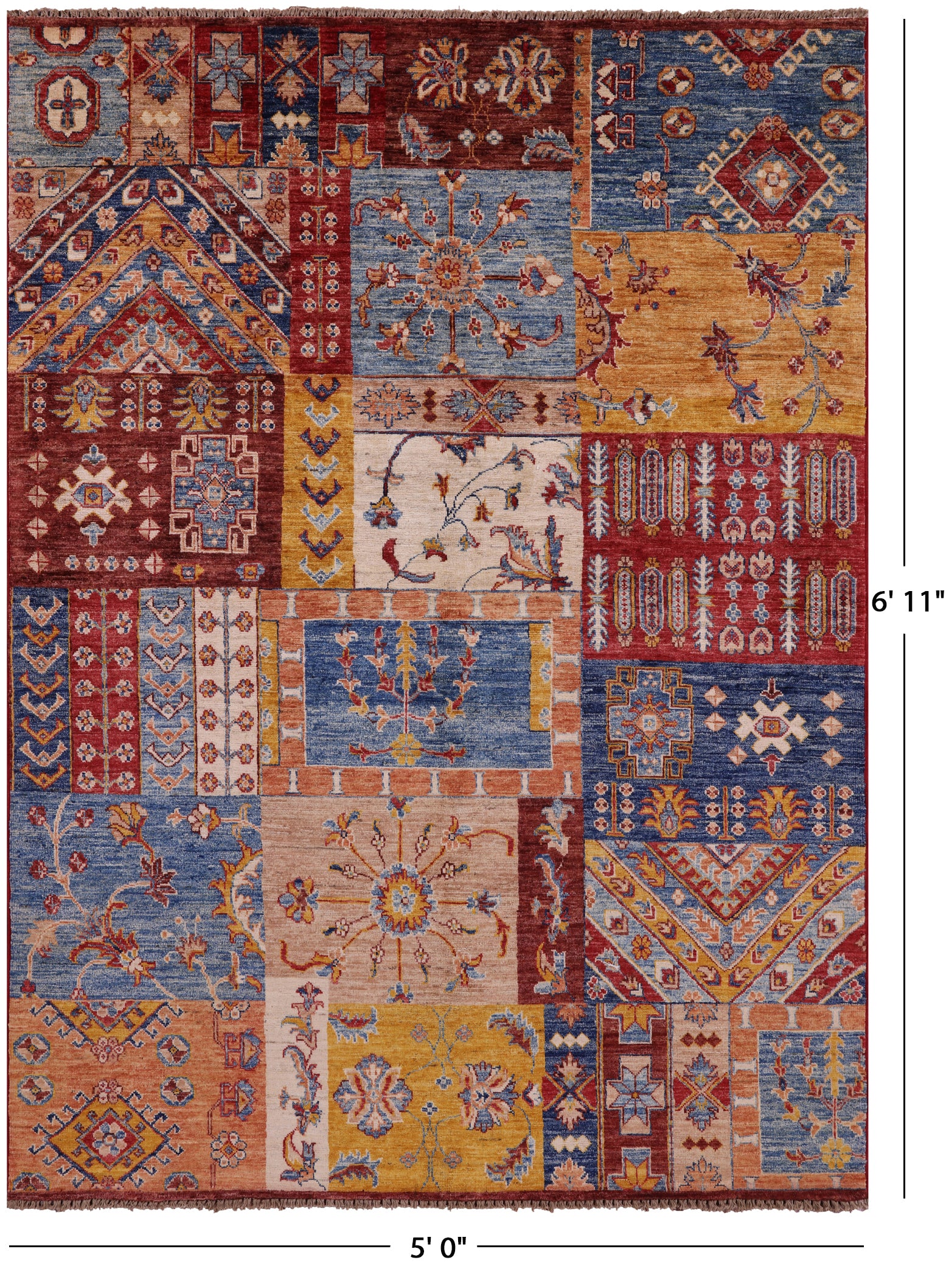 Super Kazak Hand Knotted Wool Rug - 5' 0" X 6' 11" - Golden Nile