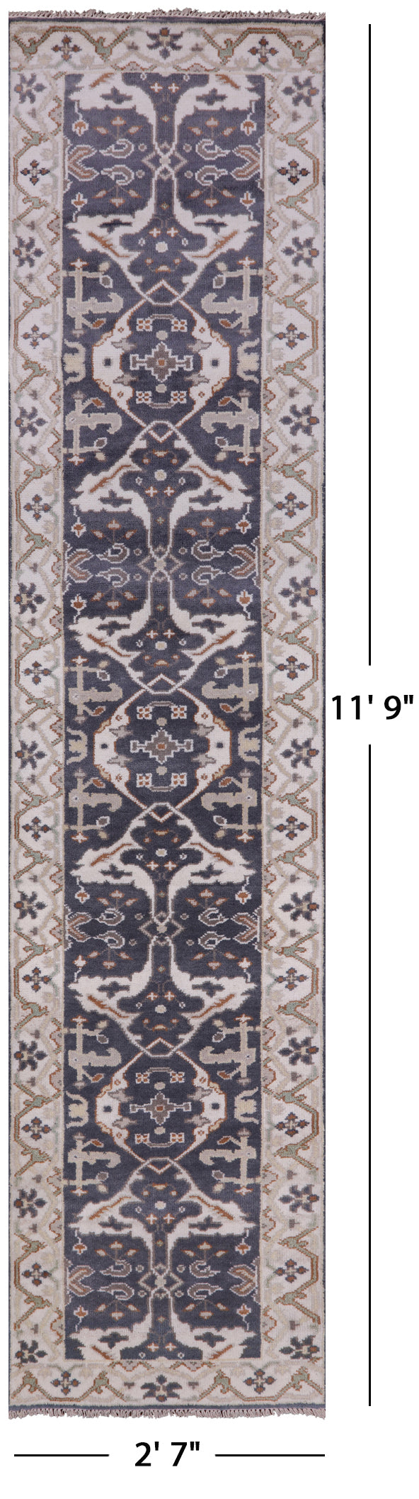 Grey Turkish Oushak Hand Knotted Wool Runner Rug - 2' 7" X 11' 9" - Golden Nile