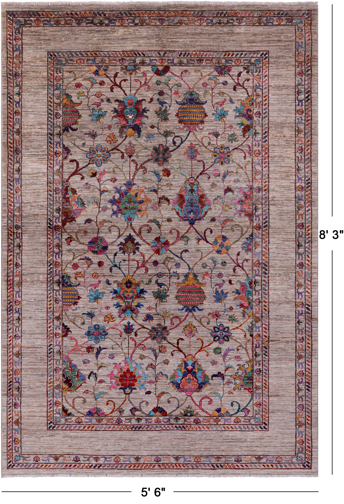 Peshawar Hand Knotted Wool Rug - 5' 6" X 8' 3" - Golden Nile