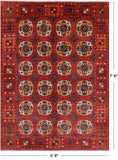Red Turkmen Ersari Hand Knotted Wool Rug - 5' 8" X 7' 6" - Golden Nile