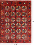 Red Turkmen Ersari Hand Knotted Wool Rug - 5' 8" X 7' 6" - Golden Nile