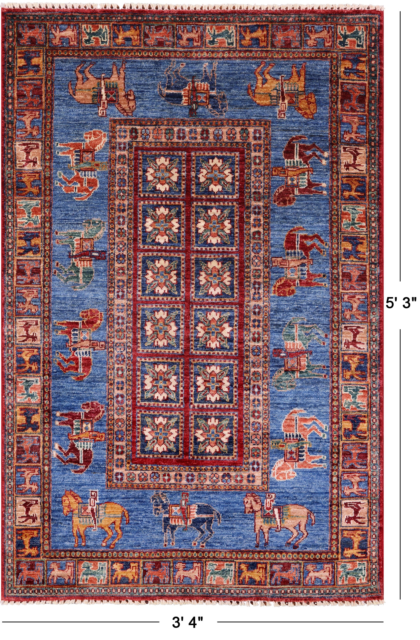 Antiqued Pazyryk Historical Design Handmade Wool Rug - 3' 4" X 5' 3" - Golden Nile