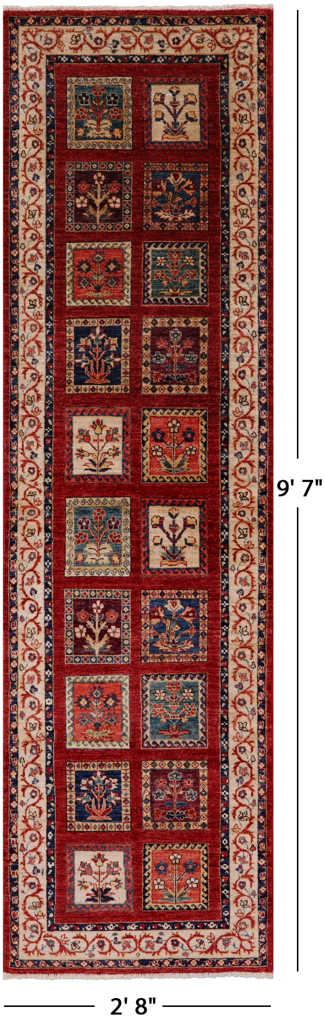 Red Persian Handmade Wool Runner Rug - 2' 8" X 9' 7" - Golden Nile