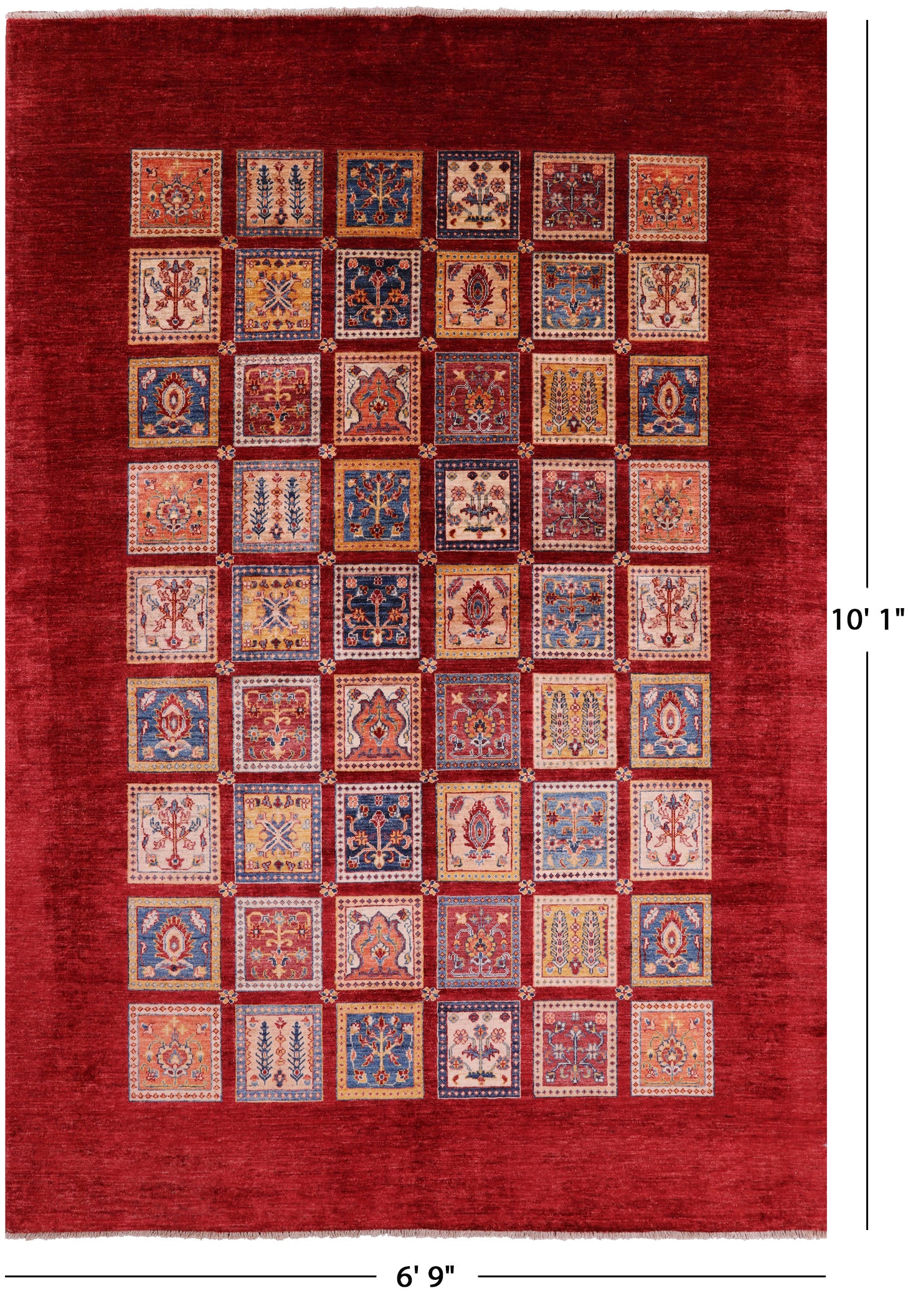 Red Garden Design Persian Hand Knotted Wool Rug - 6' 9" X 10' 1" - Golden Nile