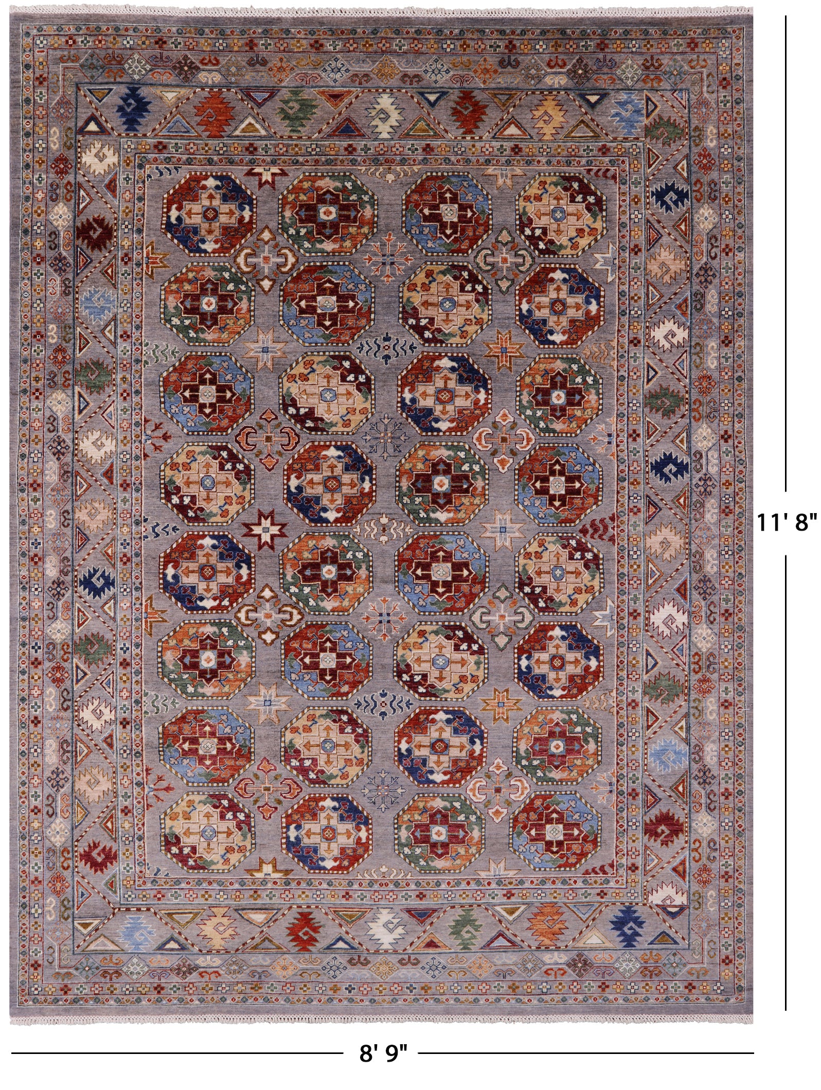 Turkmen Ersari Hand Knotted Wool Rug - 8' 9" X 11' 8" - Golden Nile