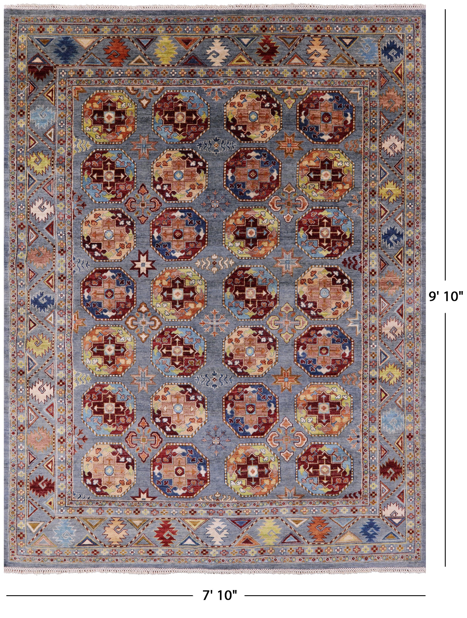 Turkmen Ersari Hand Knotted Wool Rug - 7' 10" X 9' 10" - Golden Nile