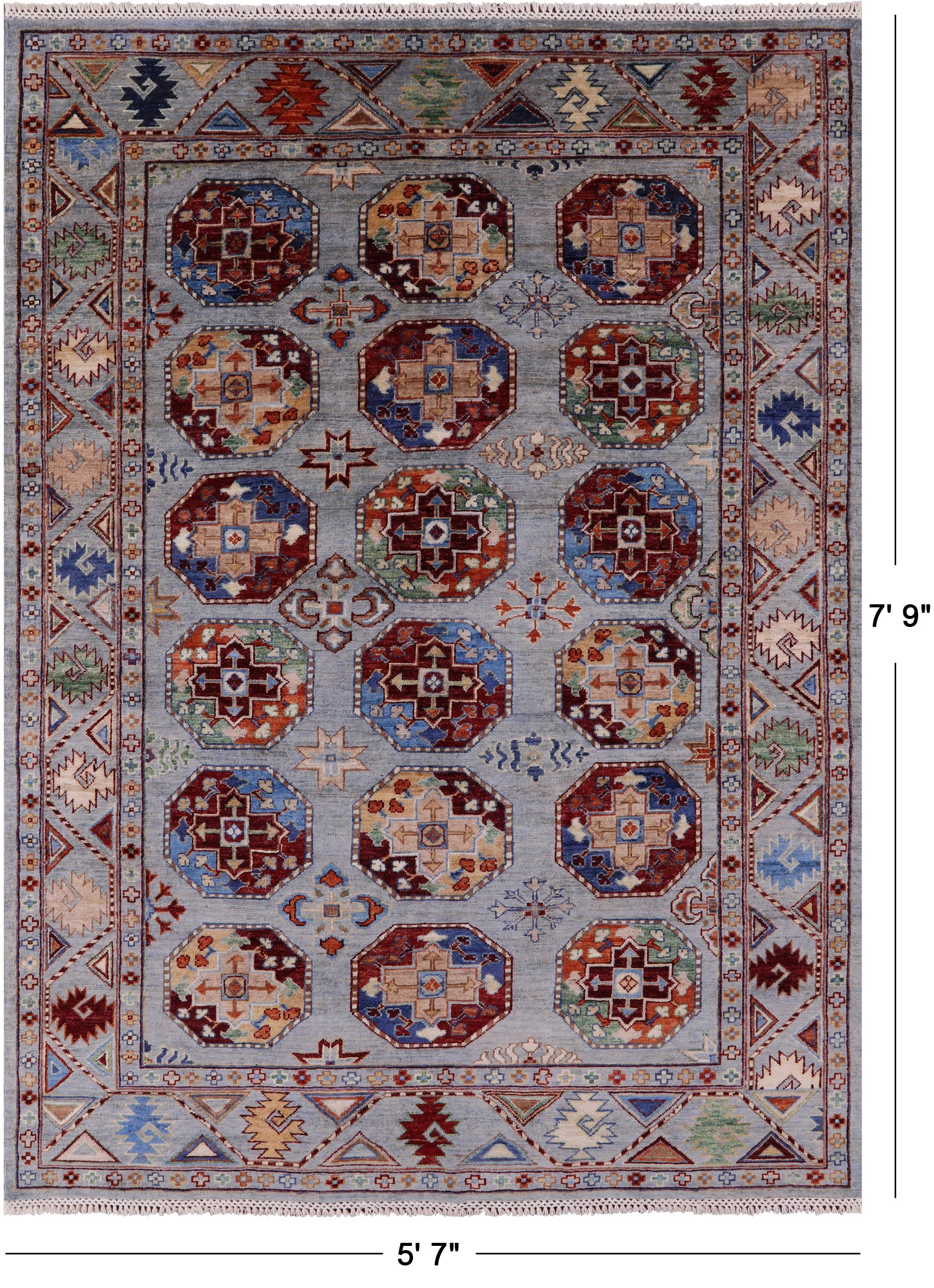 Turkmen Ersari Hand Knotted Wool Rug - 5' 7" X 7' 9" - Golden Nile