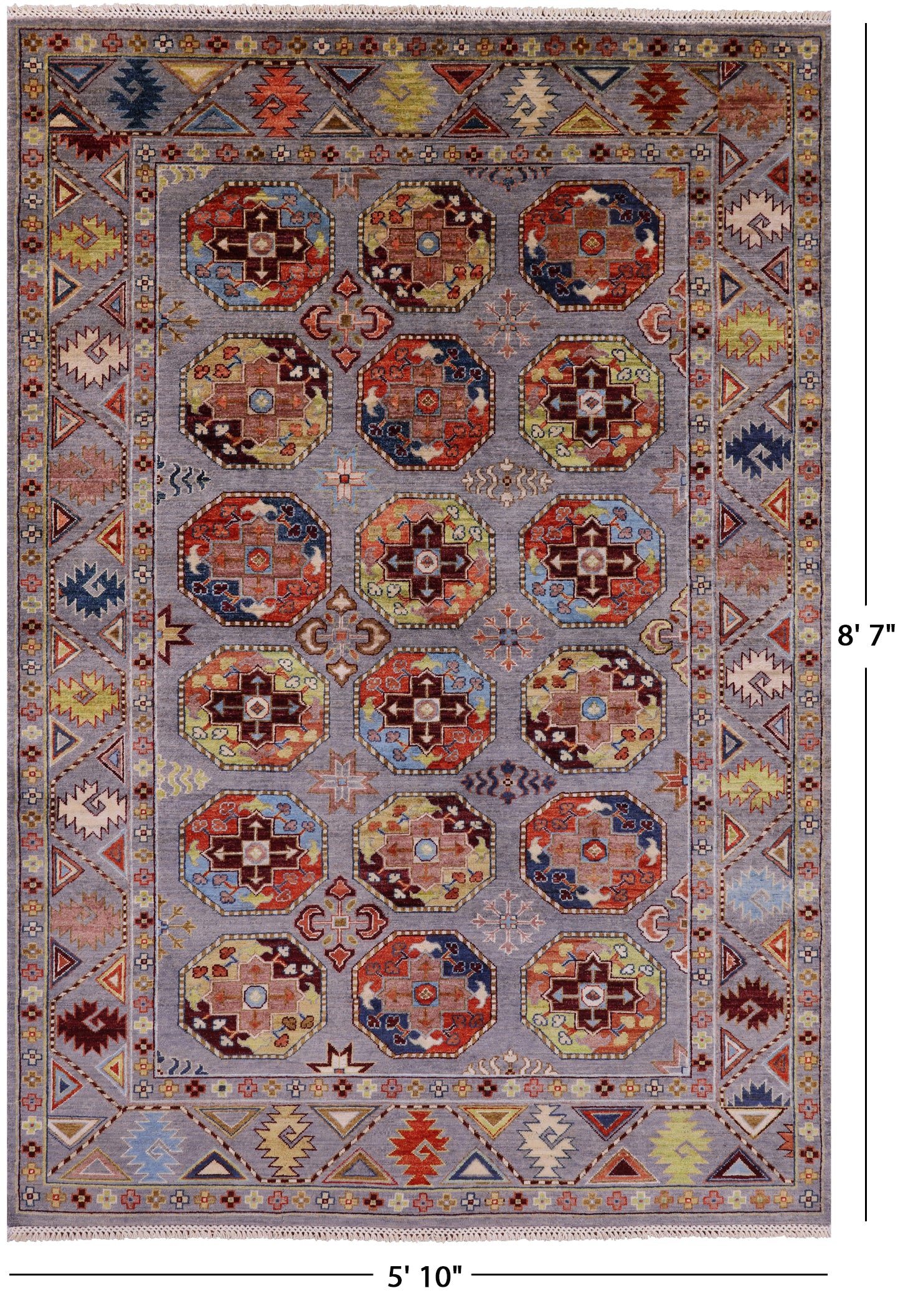 Turkmen Ersari Handmade Wool Rug - 5' 10" X 8' 7" - Golden Nile