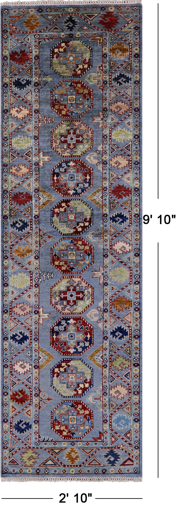Blue Turkmen Ersari Hand Knotted Wool Runner Rug - 2' 10" X 9' 10" - Golden Nile