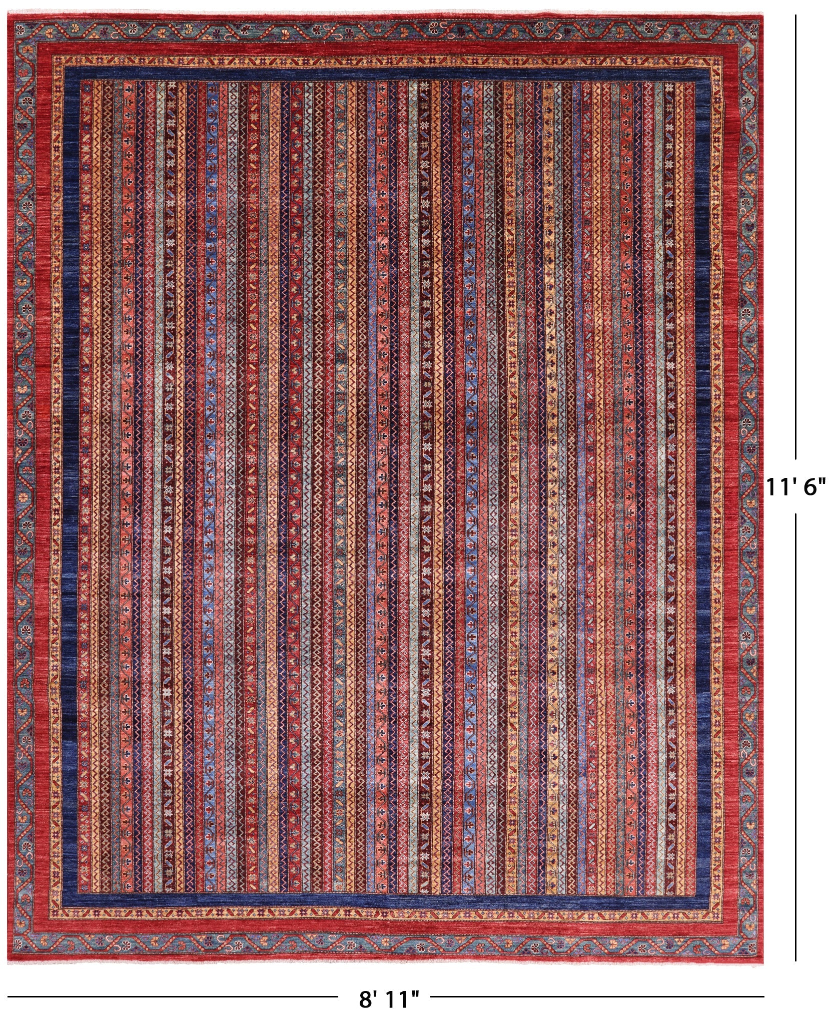 Shall Persian Gabbeh Hand Knotted Wool Rug - 8' 11" X 11' 6" - Golden Nile